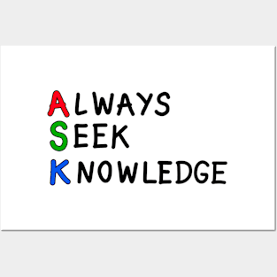 Always seek knowledge positive motivational handwritten quote. Posters and Art